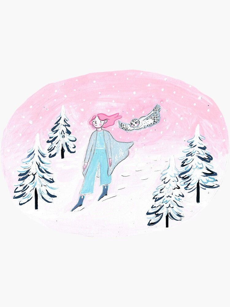 Pink Arctic Woman and Snowy Owl by emilienunez
