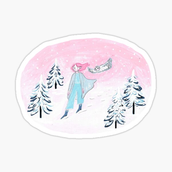 Rosa arktische Frau und Schnee-Eule Sticker