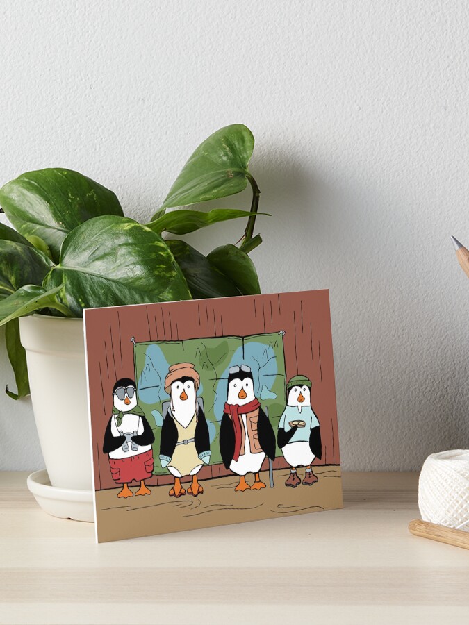 Thumbnail 1 of 2, Art Board Print, Penguin Family Hits the Outdoor Gear Store a Little Too Hard designed and sold by Otter-Grotto.