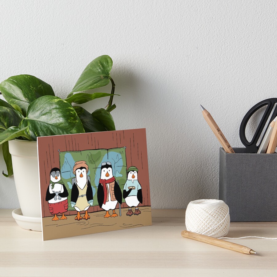 Penguin Family Hits the Outdoor Gear Store a Little Too Hard Art Board Print