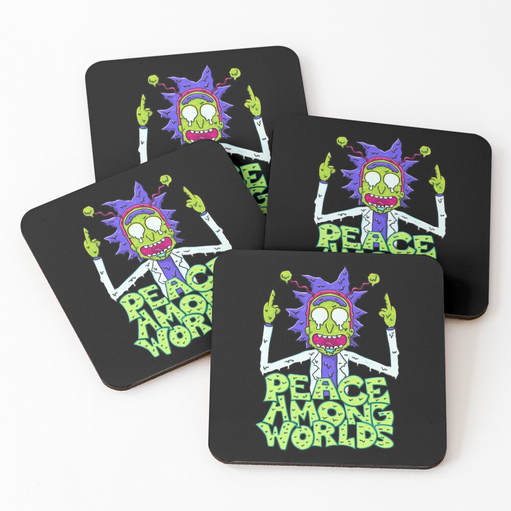 peace among worlds Rick and Morty melting Coasters (Set of 4)