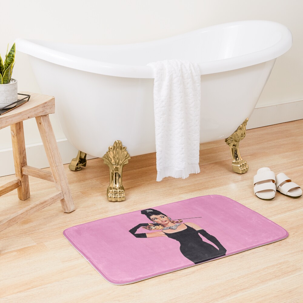Disover Audrey Hepburn ( Holly Golightly) Breakfast of Tiffany&apos;s with Cat  | Bath Mat