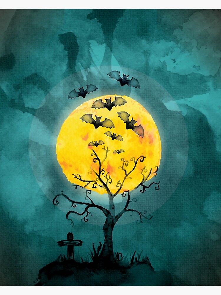 "Vintage Kitschy Halloween Watercolor Spooky Scary Horror Retro" Poster