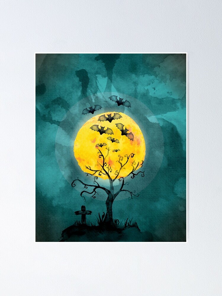"Vintage Kitschy Halloween Watercolor Spooky Scary Horror Retro" Poster