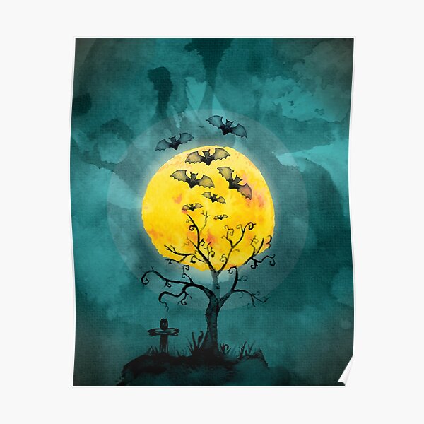 "Vintage Kitschy Halloween Watercolor Spooky Scary Horror Retro" Poster