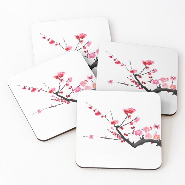 Item preview, hand painted Red plum flowers designed and sold by ColorandColor.