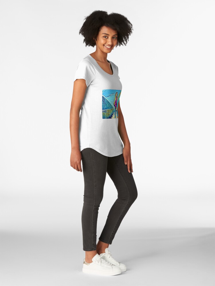 Camiseta premium de cuello ancho for Sale con la obra Mujer provocativa de pie en algunos pasos de IanBiAM Redbubble