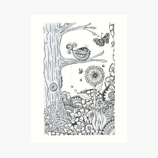 Doodle Art Summer Woodland Art Print