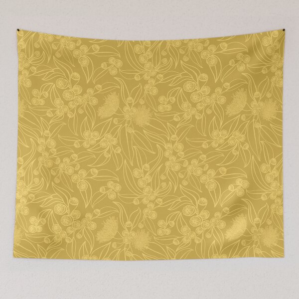 Item preview, Yellow Gumnut & Eucalyptus flowering Pattern designed and sold by Sketchbook Designs.