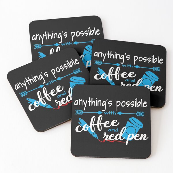 Item preview, Coffee and Red Pen Teacher T-Shirt Tee Blue White Coffee Cup Teach Professor Adjunct Appreciation designed and sold by ArtikIceTees.