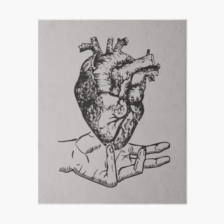 Hand Holding Human Heart Anatomical Heart Ink Art Art Board Print