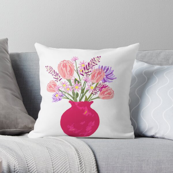 Pink tulip bouquet sticker Throw Pillow