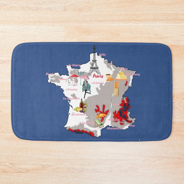 Item preview, map of France with relief Colorful topographic map of France with  major cities and French Culture , French attractions designed and sold by mashmosh.