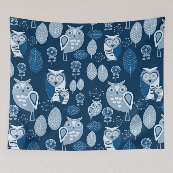 Item preview, Owls Party Blue designed and sold by mirimo.