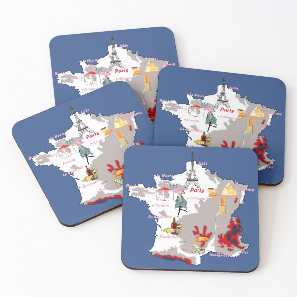 Item preview, map of France with relief Colorful topographic map of France with  major cities and French Culture , French attractions designed and sold by mashmosh.