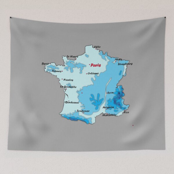 Item preview, map of France with relief blue topographic map of France with  major cities  designed and sold by mashmosh.