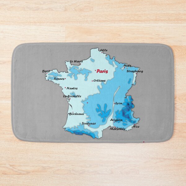 Item preview, map of France with relief blue topographic map of France with  major cities  designed and sold by mashmosh.