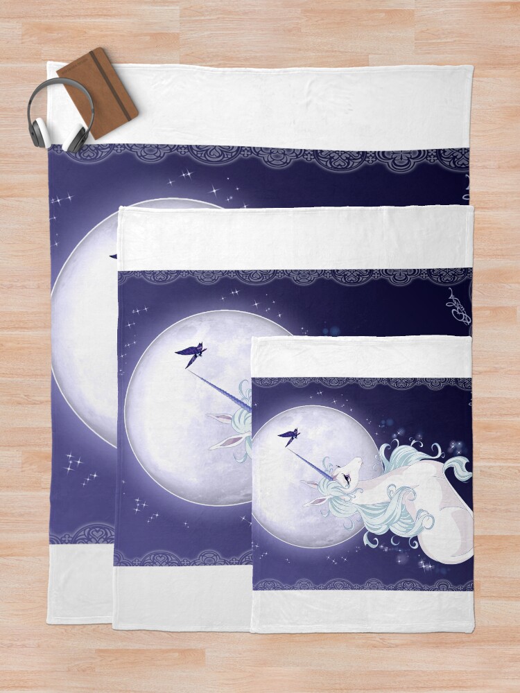 Thumbnail 5 of 6, Throw Blanket, Full moon unicorn designed and sold by LizabelaArt.