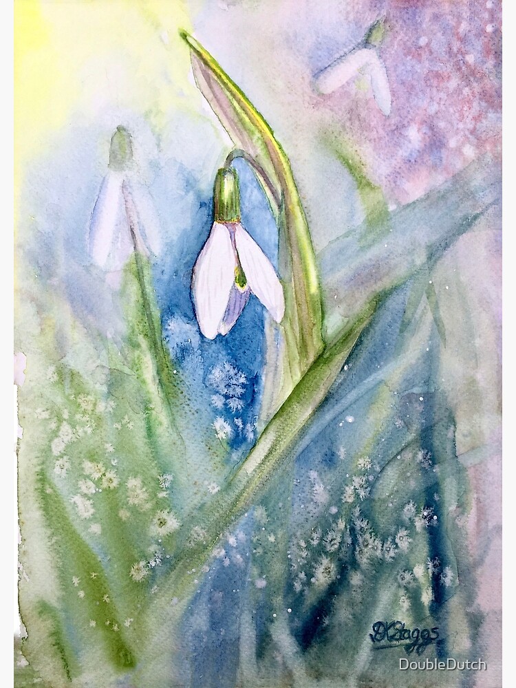 Moonlit Snowdrops in Watercolor