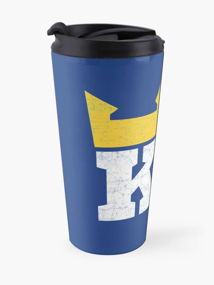 Alternate view of Kansas City Royal Blue KC Crown Town KC Baseball Fan Gear Kansas Citian KC Face mask Kansas City facemask Travel Mug