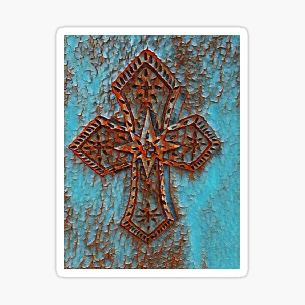 Stone Cross Turquoise and Red  Sticker