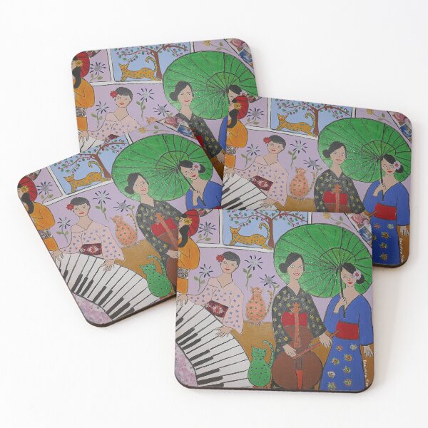 Item preview, Japanese Geisha Women, A Piano, Cello and some Colourful Cats designed and sold by Casimirasart.