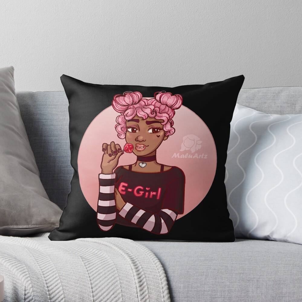 Aesthetic E Girl Styled Pink Haired Black Woman Throw Pillow By Maluartz Redbubble