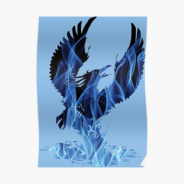 Blue Fire Phoenix Silhouette Poster