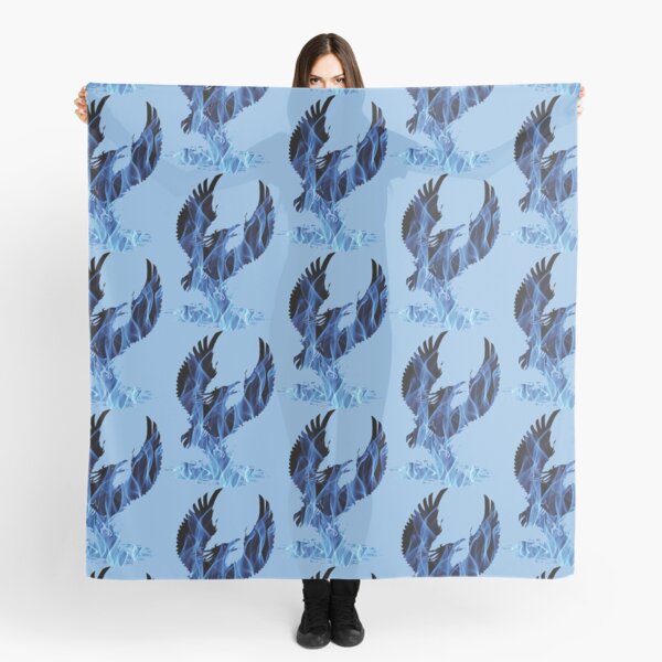 Blue Fire Phoenix Silhouette Scarf