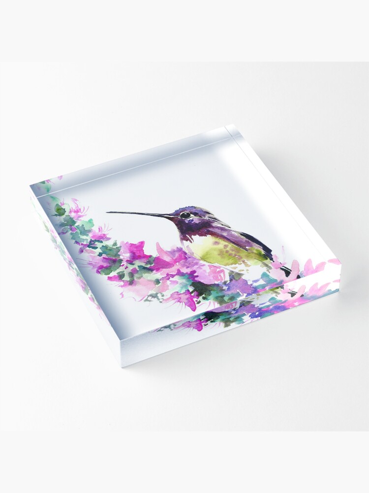 Alternate view of Hummingbird and Pink purple Flowers Acrylic Block