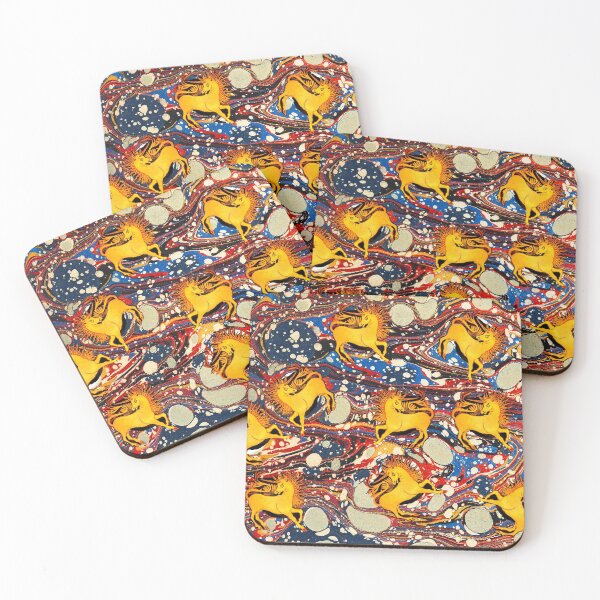 Item preview, GOLDEN UNICORNS IN RED BLUE MARBLED EFFECTS ,CIRCLES,SWIRLS  designed and sold by BulganLumini.