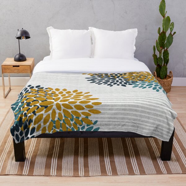Item preview, Floral Blooms and Stripes, Navy Blue, Teal, Yellow, Gray designed and sold by meggydesigns.