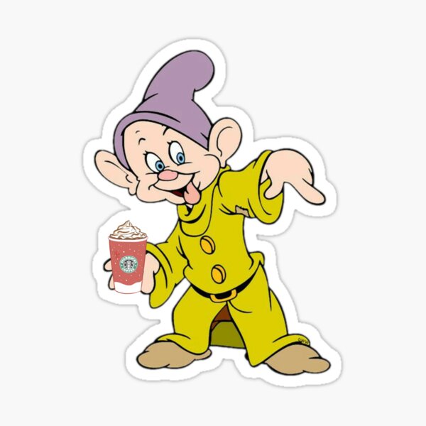Dopey Holding Starbucks Sticker For Sale By Allygarcia0201 Redbubble 