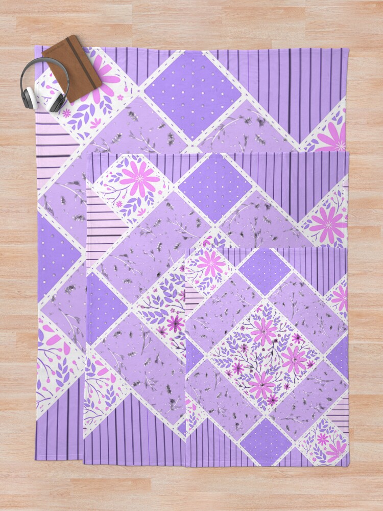 Alternate view of Distressed Lavender Patchwork Quilt Throw Blanket