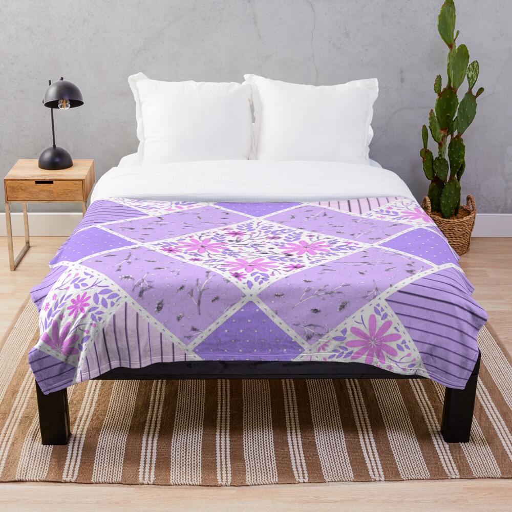 Distressed Lavender Patchwork Quilt Throw Blanket