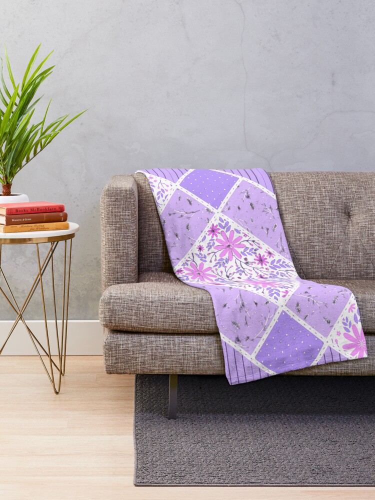 Alternate view of Distressed Lavender Patchwork Quilt Throw Blanket