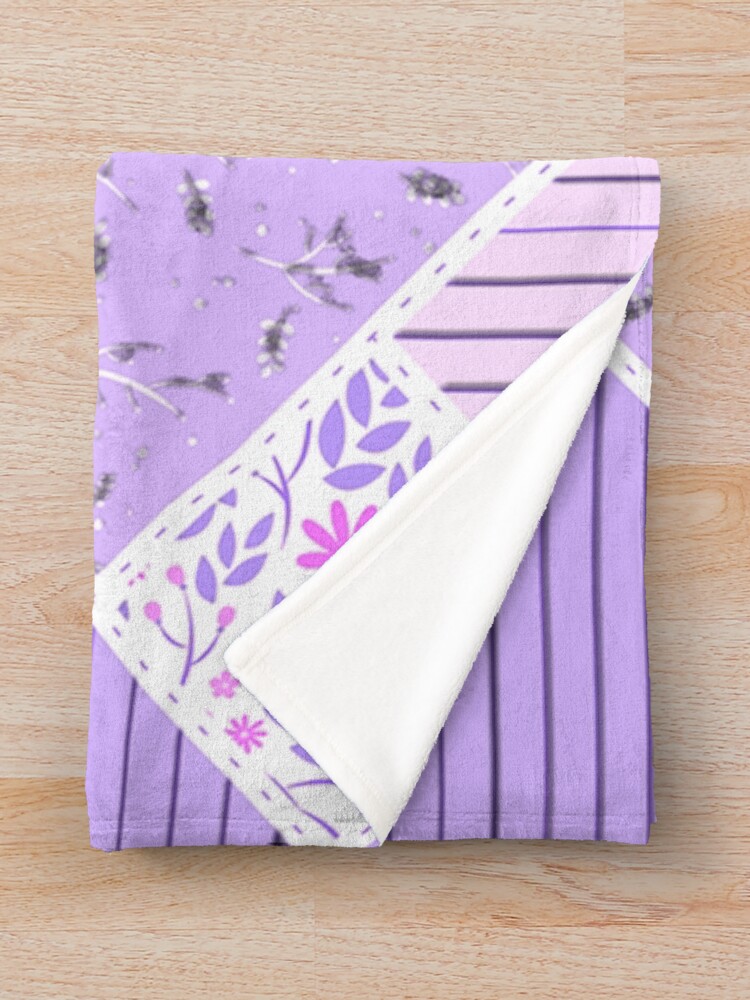 Alternate view of Distressed Lavender Patchwork Quilt Throw Blanket