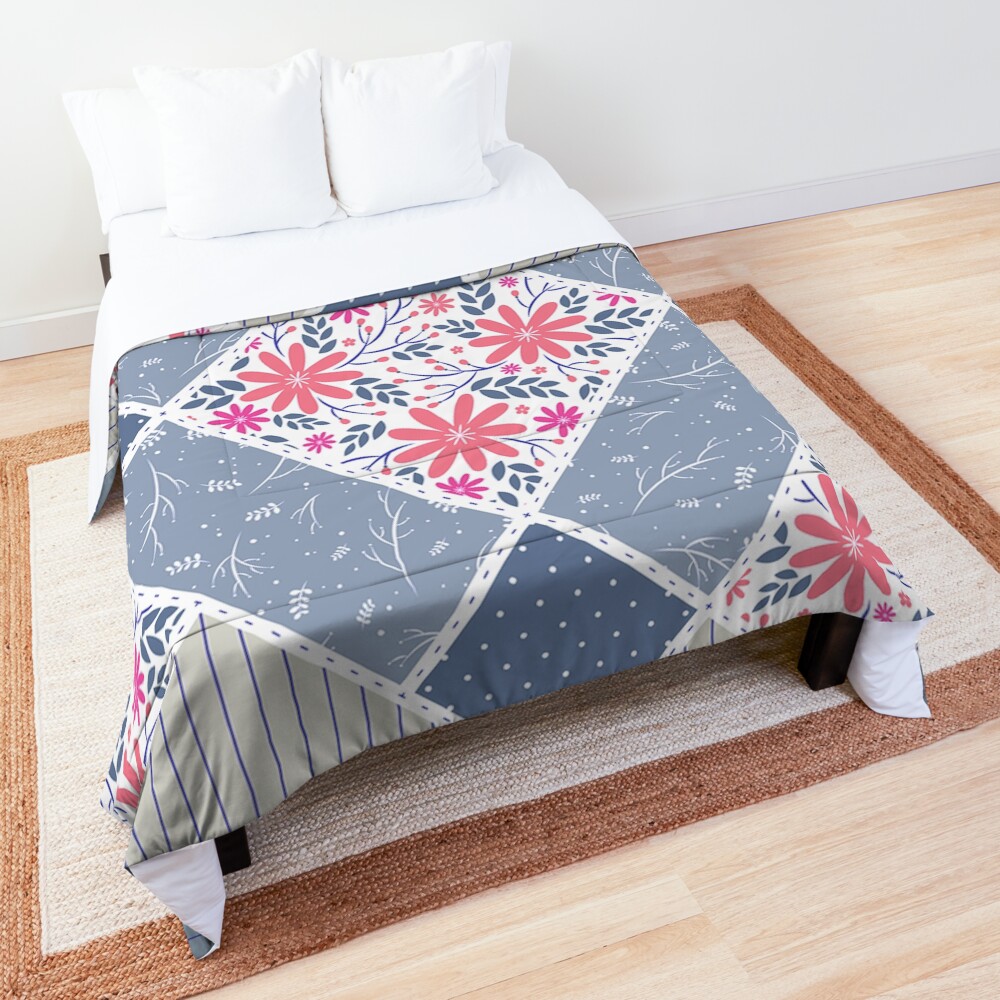 Vintage Distressed Patchwork Quilt Print Comforter