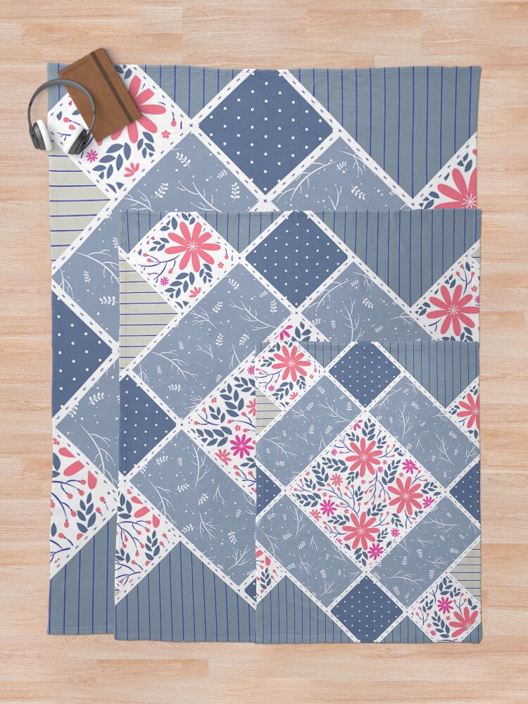 Alternate view of Vintage Distressed Patchwork Quilt Print Throw Blanket