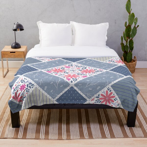 Vintage Distressed Patchwork Quilt Print Throw Blanket