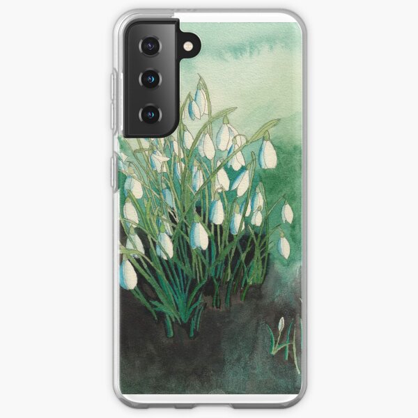 white snowdrops original watercolour painting Samsung Galaxy Soft Case