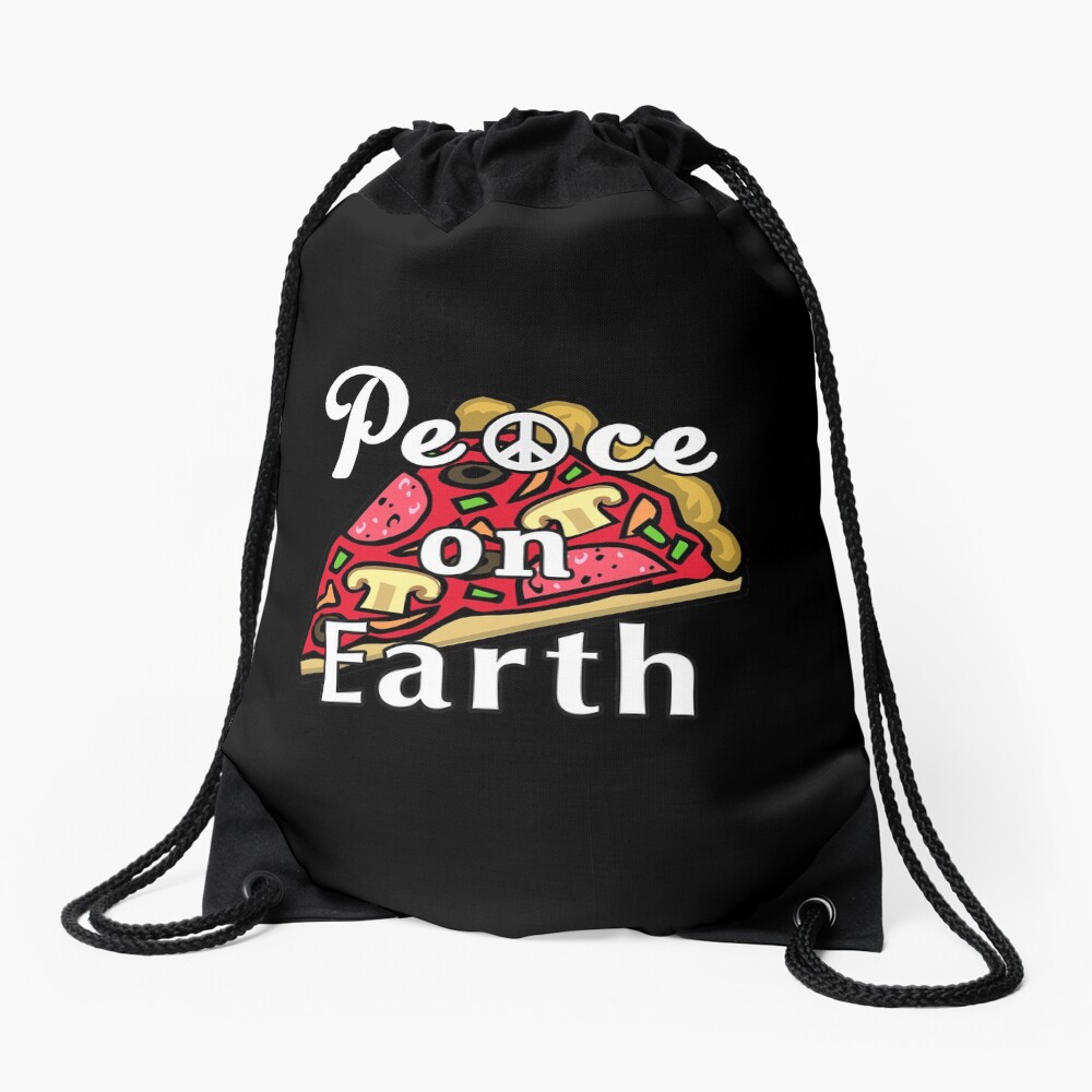 Peace on Earth, Mozzarella Pepperoni Pizzeria Pie. Drawstring Bag