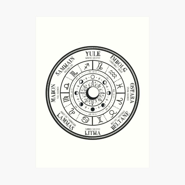 Wheel of the Year - Black Art Print