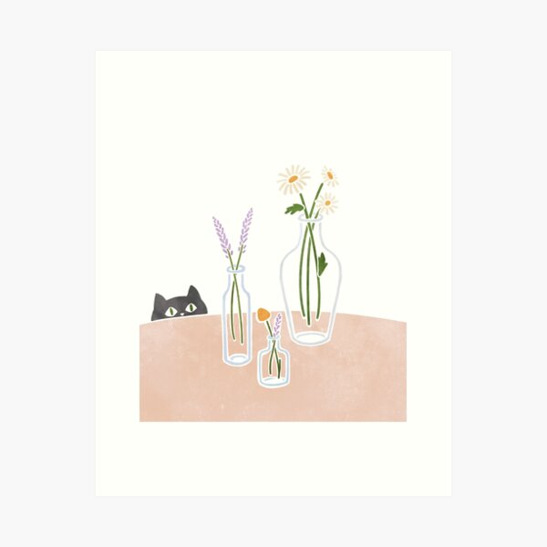 Item preview, Flowers and a curious cat designed and sold by a-starwell.