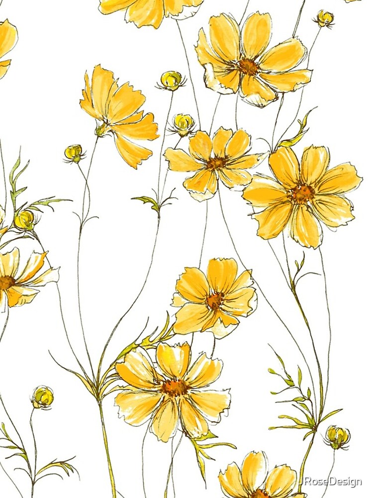 Yellow Cosmos Flowers by JRoseDesign