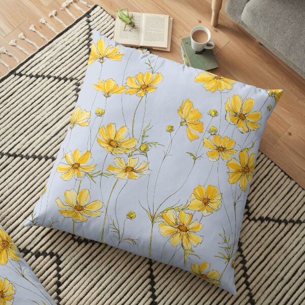Yellow Cosmos Flowers Floor Pillow
