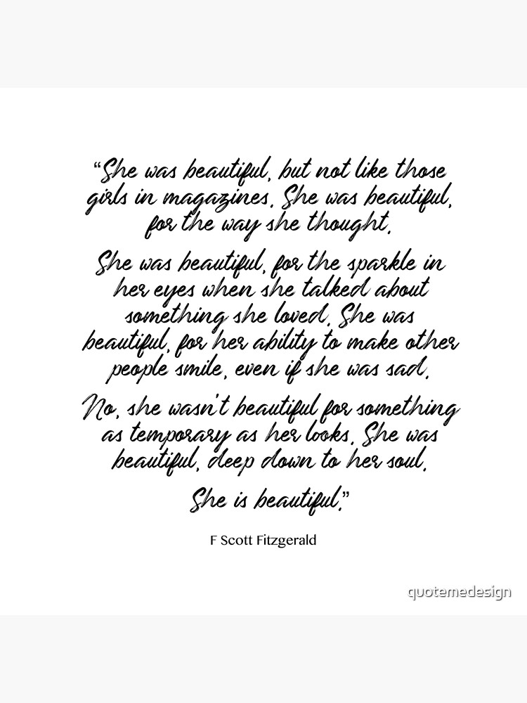 She Was Beautiful F Scott Fitzgerald Quote Greeting Card By Quotemedesign Redbubble