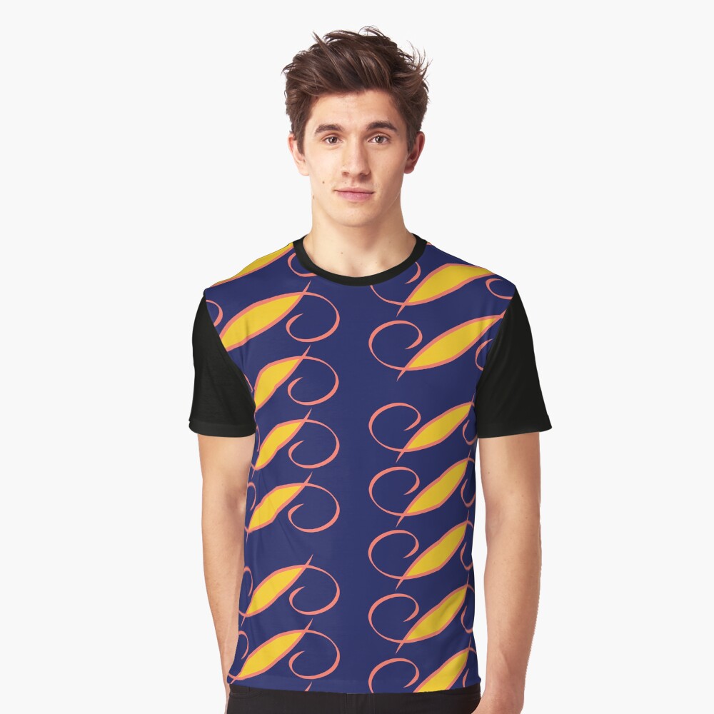 Janine Navy, Pink and Yellow Graphic T-Shirt