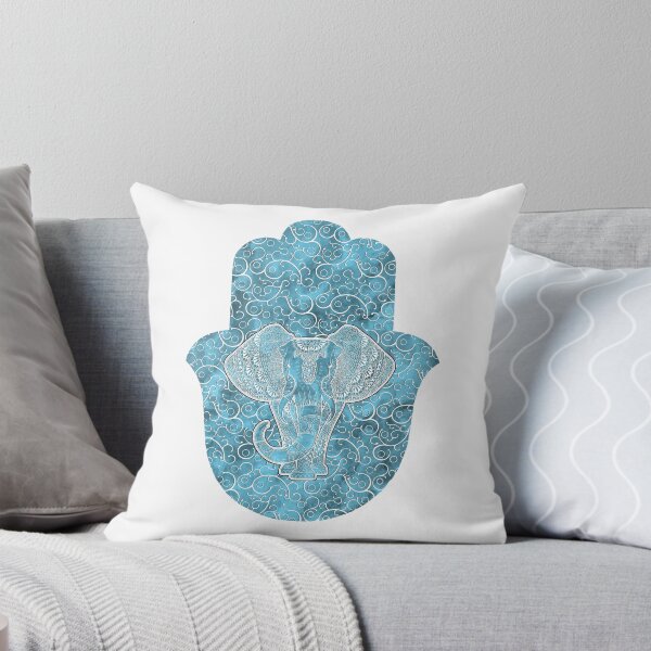 Item preview, Elephant Hamsa Hand - silver blue designed and sold by maryedenoa.