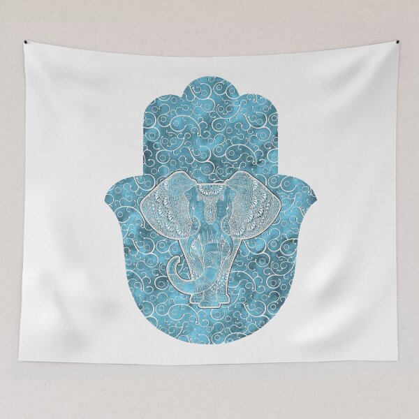 Item preview, Elephant Hamsa Hand - silver blue designed and sold by maryedenoa.